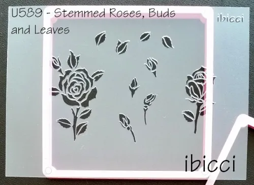 ibicci 1 part Rose Stem, buds and leaves stencil (shown against Stencil Genie)